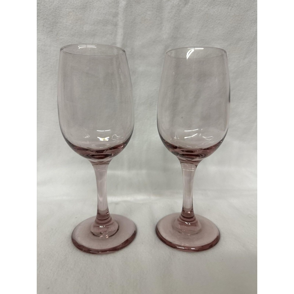 Libbey Premiere Rose Pink Wine Glasses 7.25" Set Of 2/Pair Vtg Mauve